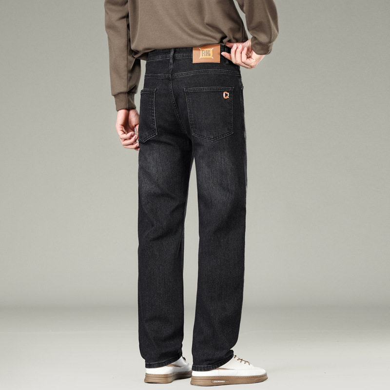 2025秋冬新款厚弹力商务男士直筒窄版阔腿牛仔裤