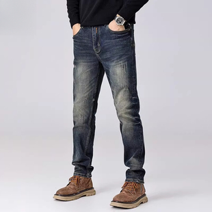 男装 /秋季新款刮烂破洞牛仔裤男小脚修身微锥痞帅补丁乞丐裤