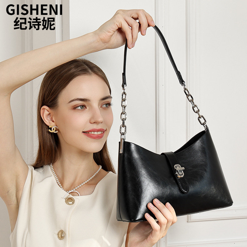 Gisheni/纪诗妮新款真皮转锁女士