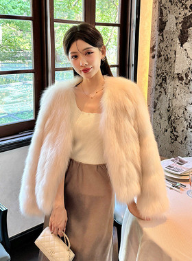 2026新款冬季环保狐狸毛皮草外套女洋气时尚短款毛毛大衣气质v领