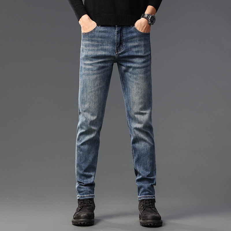 Blaze/秋冬微弹力修身复古牛仔裤男士韩版小直筒九分裤