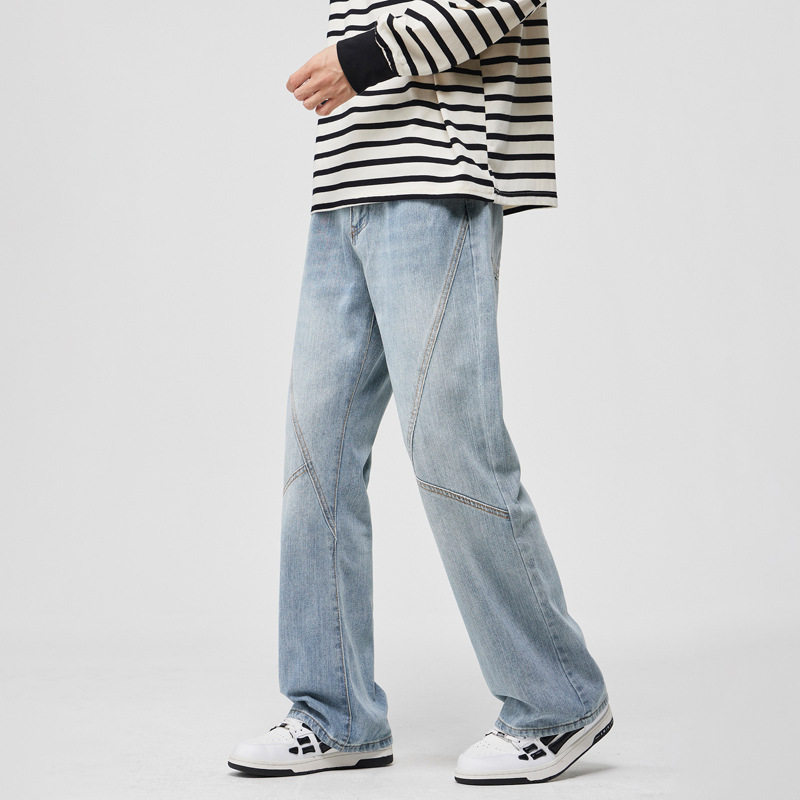 微喇牛仔裤男美式复古高街秋季新款宽松直筒裤