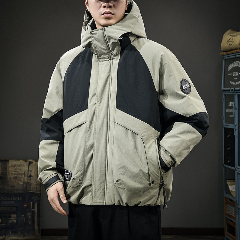 2026新款90白鸭绒撞色羽绒服男冬季保暖羽绒连帽冲锋工装潮牌外套