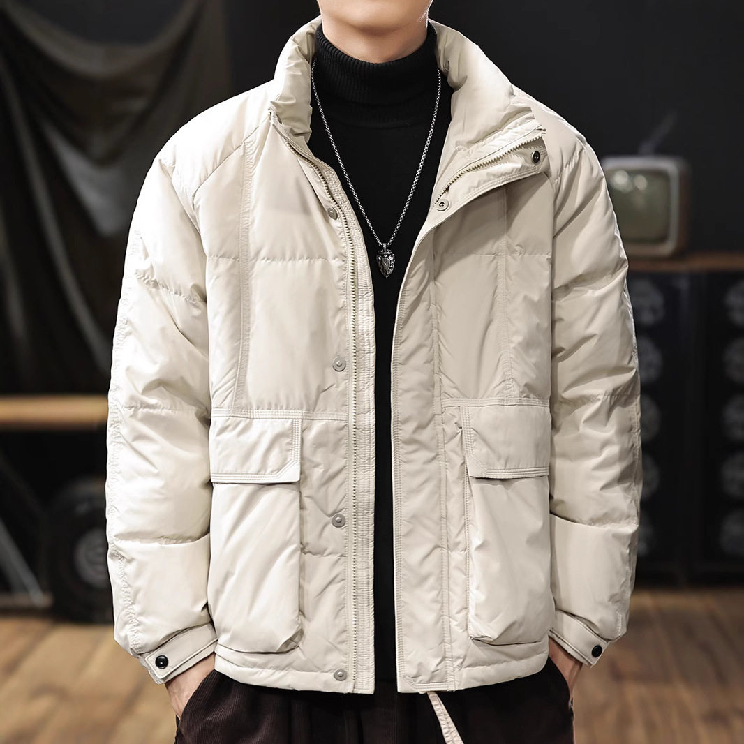 美式潮牌工装短款羽绒服男2024冬季新款90白鸭绒加厚保暖休闲外套