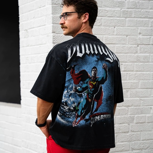 运动健身短袖 宽松重磅男装 T恤 潮流印花大码 YOUNGLA超人联名美式