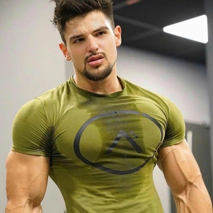 短袖 GYM夏季 休闲跑步训练修身 肌肉健身兄弟运动t恤男士 紧身衣 新款