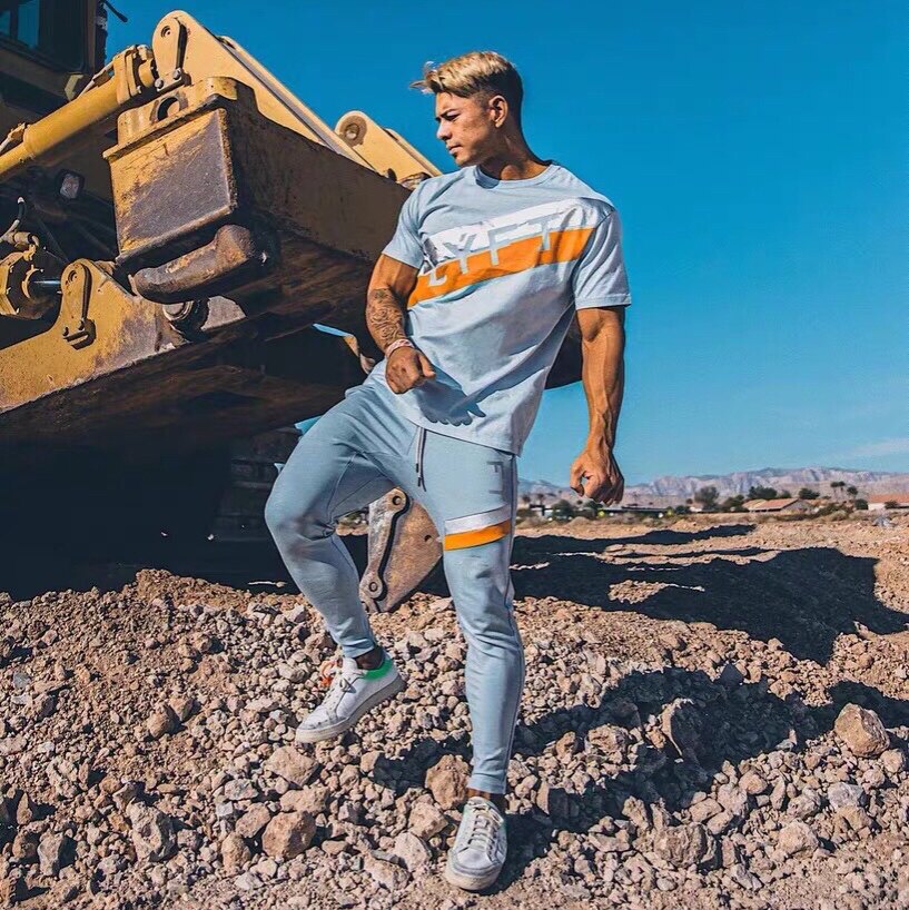 lyft新款肌肉健身运动长裤男跑步棉质修身拉链脚口休闲小脚卫裤子