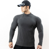 秋冬运动保暖德绒长袖 男坑条肌理弹力健身跑步休闲半高领 打底衫