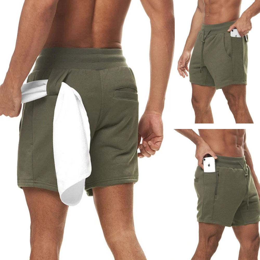 大码跑步运动短裤男夏季纯色透气肌肉健身训练多口袋棉质五分裤子