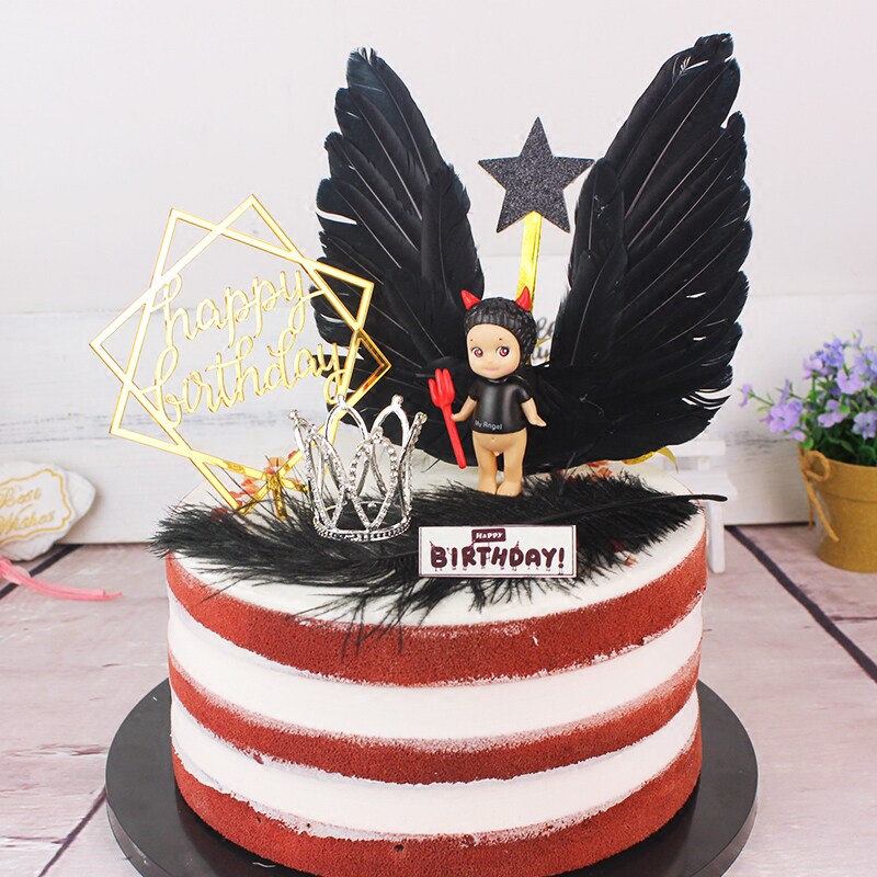 蛋糕装饰插件 唯美黑色羽毛翅膀恶魔蛋糕装饰插牌摆件 蛋糕黑翅膀