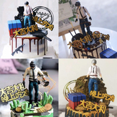 吃鸡蛋糕装 吃鸡蛋糕插牌 饰 饰人偶摆件 三级包空投箱生日蛋糕装