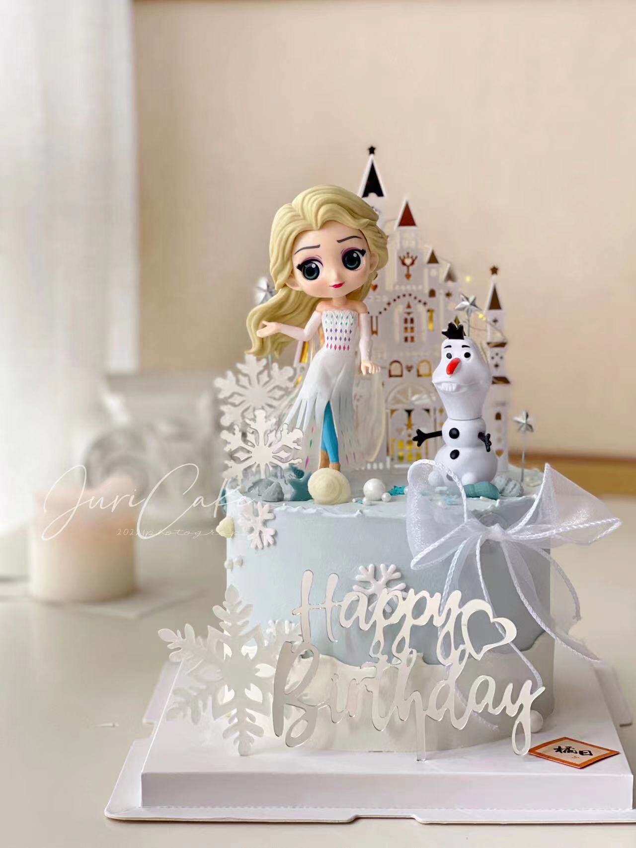 爱莎公主蛋糕装饰摆件艾莎女王女孩生日蛋糕装饰配件白裙爱莎装扮