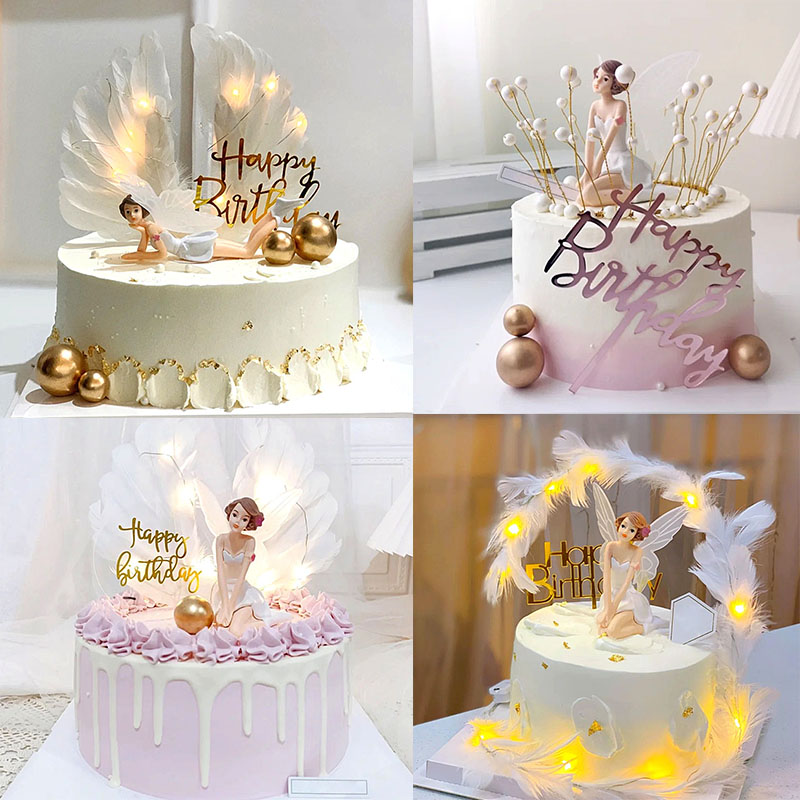 蛋糕装饰浪漫主题生日蛋糕带翅膀花仙子仙女公主女孩生日蛋糕摆件