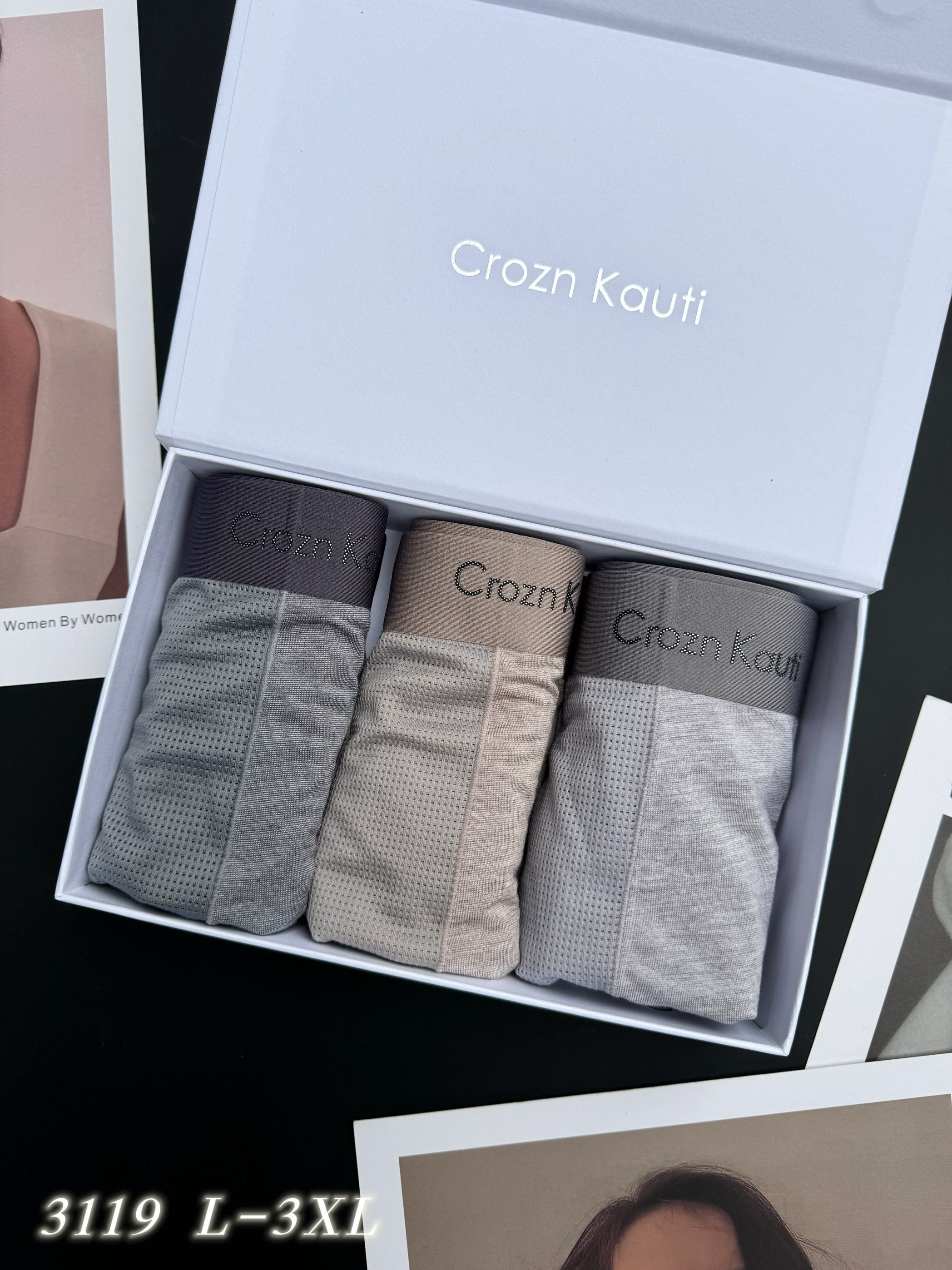 Crozn Kauti3119三条无痕莫代尔网格平角内裤男士抗菌透气四角裤