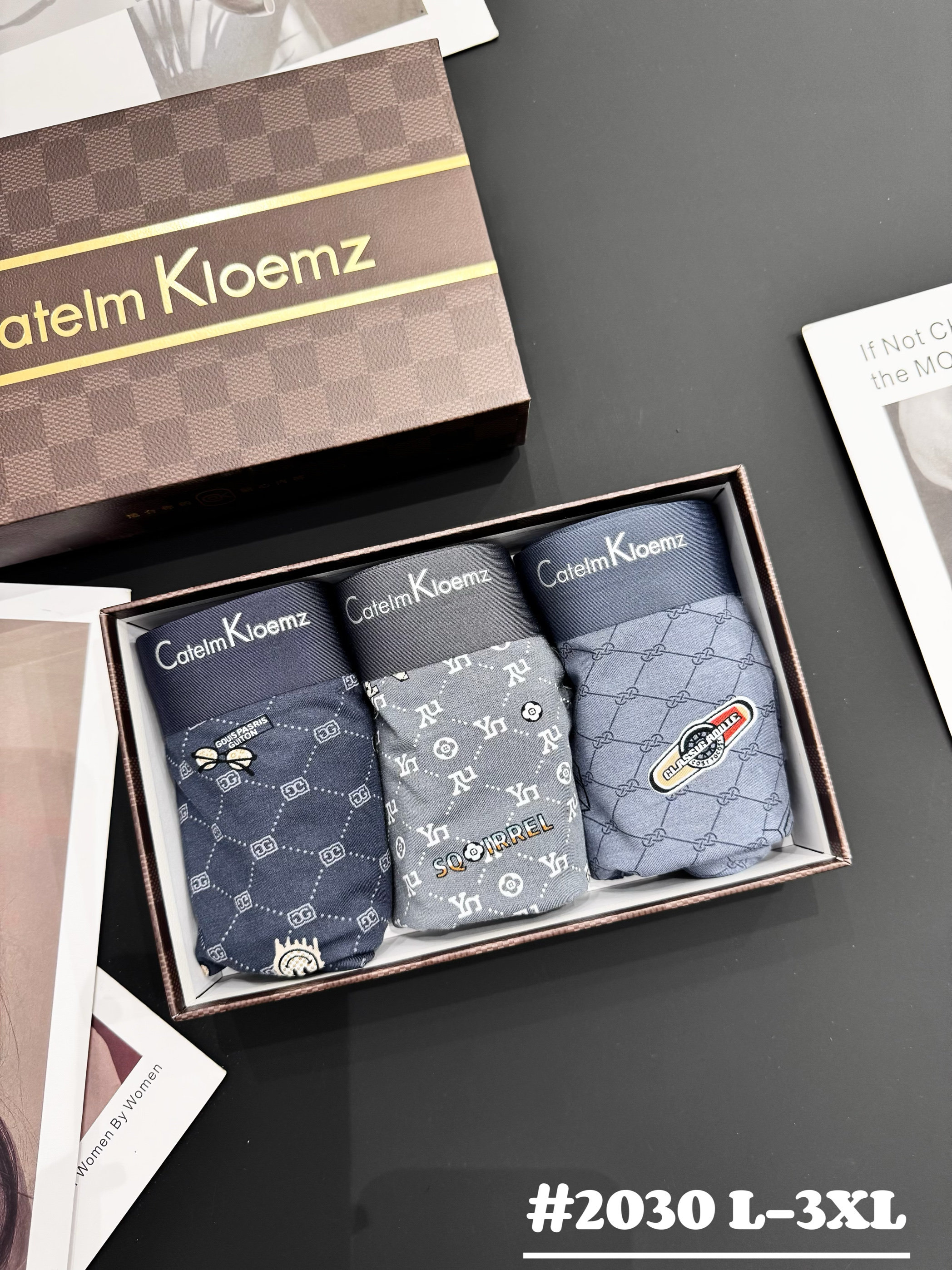 Catelm Kloemz2030三条盒装男士内裤花色青年透气无痕平角短裤头