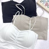 夏季 纯色冰丝乳胶内衣女平口抹胸小胸聚拢防走光运动抹胸美背吊带