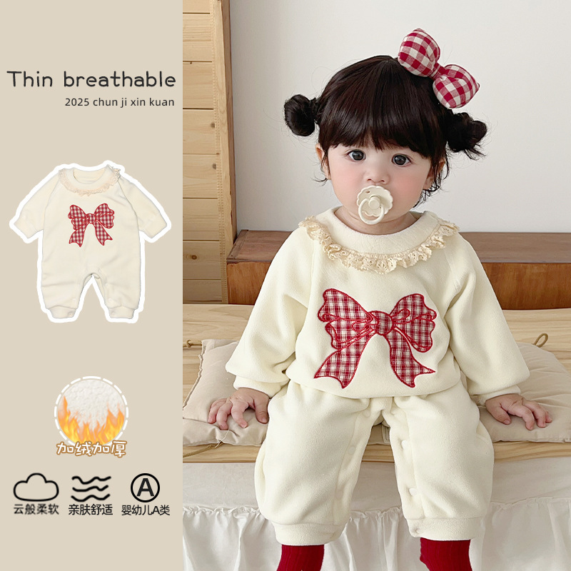 【无骨柏莉绒】婴儿连体衣加绒加厚无骨甜美女宝宝可爱爬服哈衣冬