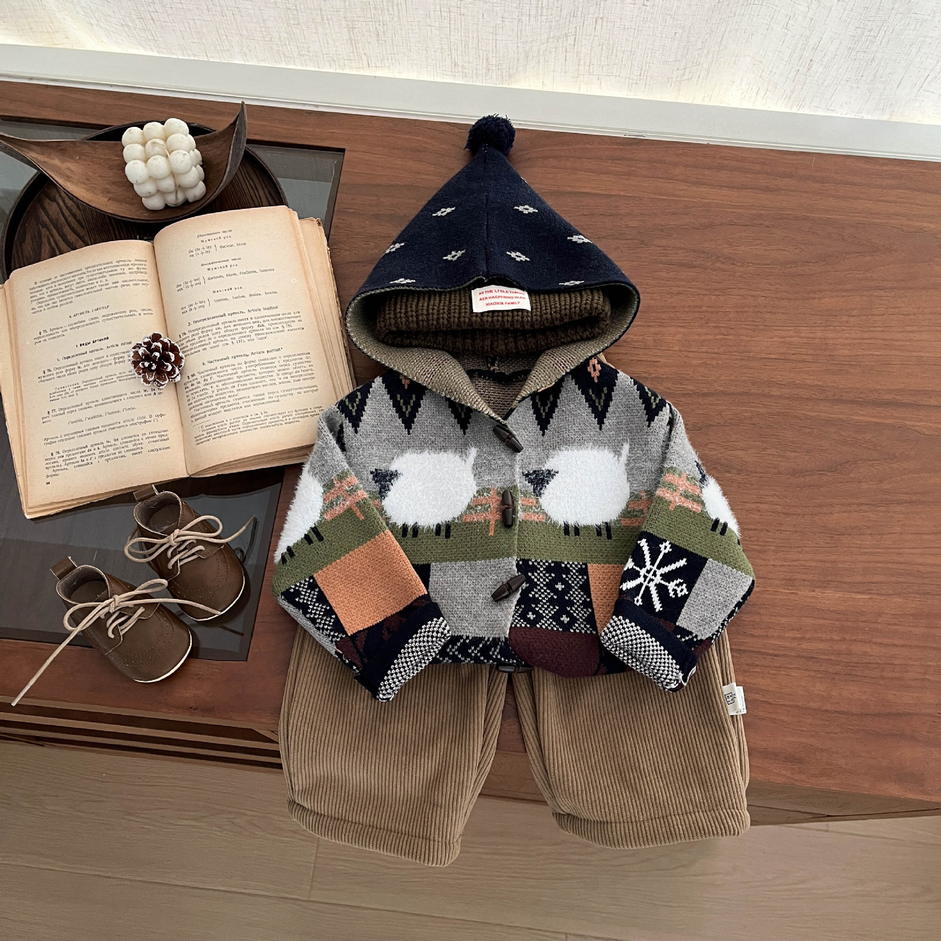 韩版男童加厚针织开衫秋冬装婴幼儿时髦复古拼接毛衣宝宝百搭外套