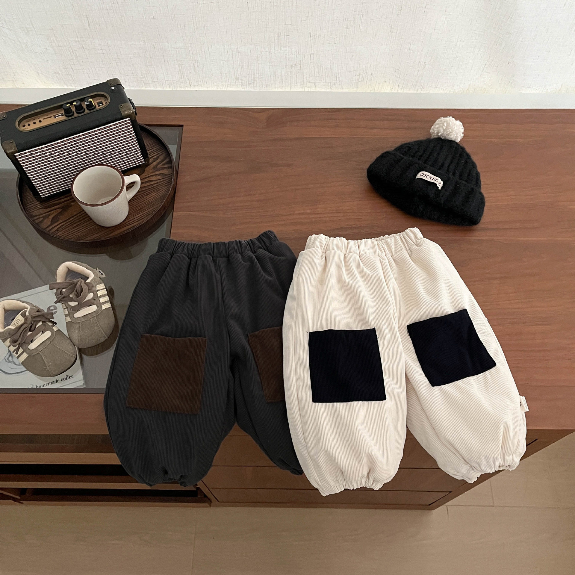 男童加绒灯芯绒裤子冬季女宝宝洋气贴布加厚大pp裤婴儿保暖哈伦裤