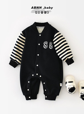 冬装爬服新生儿男宝宝一体绒加厚外出满月连体衣儿童韩版潮95059