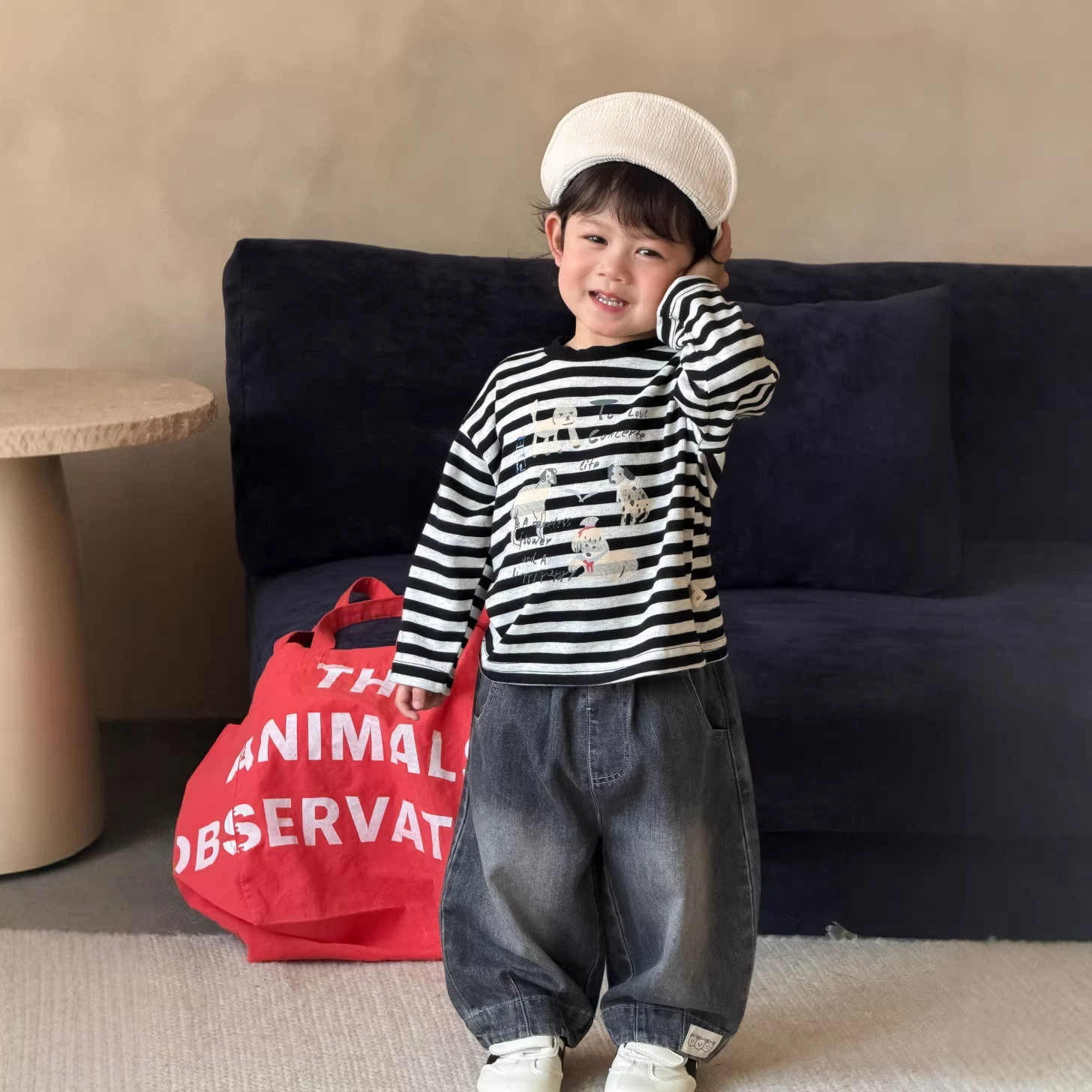 儿童衣服韩版春装宝宝春装2026韩版童装男童条纹T恤牛仔裤套装