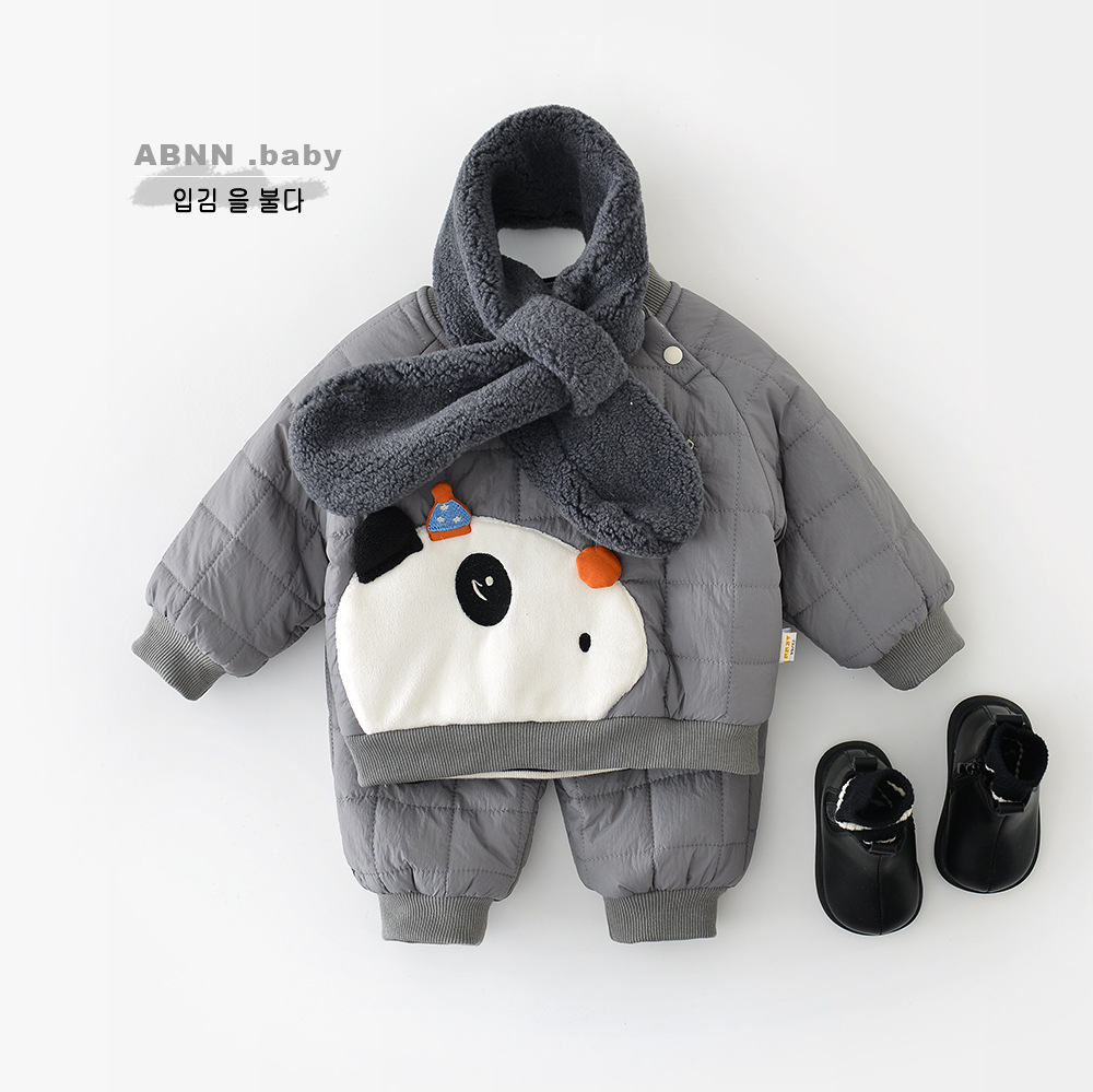 2025棉衣套装冬装婴儿男宝宝小熊猫绗棉套装加绒加厚外出55798