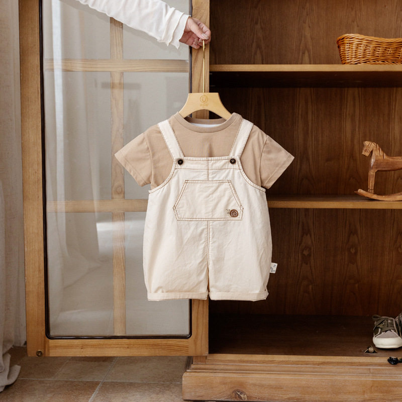 婴儿衣服夏季男宝宝背带裤套装薄款韩版一岁婴幼儿夏装时尚两件套