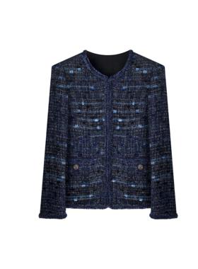 藏蓝色白鸭绒小香风外套女2024秋冬新款今年流行爆款上衣A78085