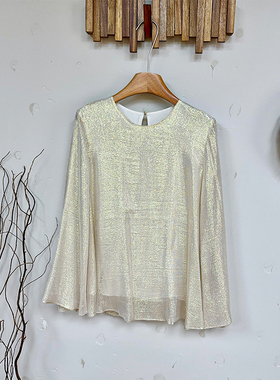 Kalman | bling金丝！微透喇叭袖尽显温柔闪光长袖衫