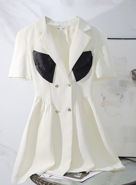 清仓捡漏~~夏款法式高级设计感短袖收腰显瘦气质西装连衣裙A16889