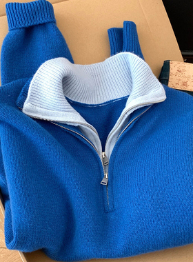 CHAO级推荐！克莱因蓝假两件半拉链羊毛毛衣女秋冬漂亮加厚针织衫