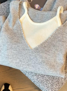 高级感灰色假两件针织开衫外套女egg新款秋冬欧货濮院羊绒衫上衣