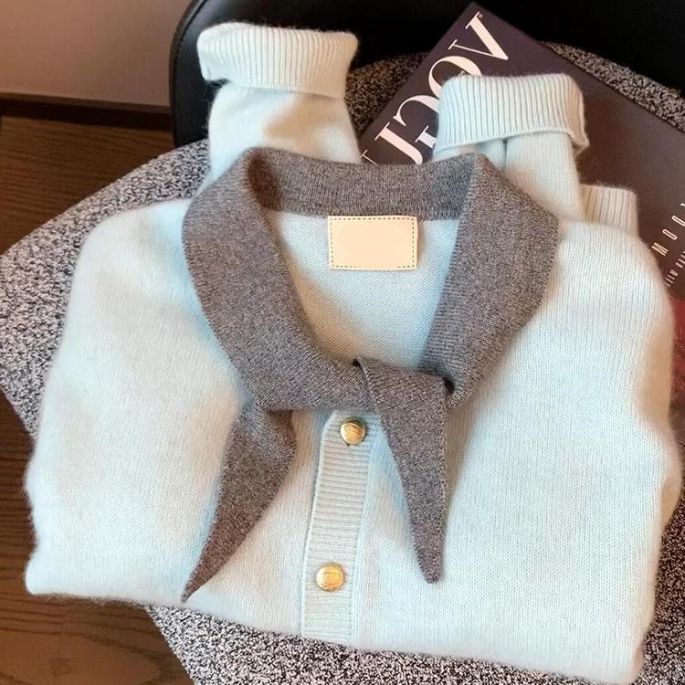 蓝色羊绒毛衣女秋新爆款