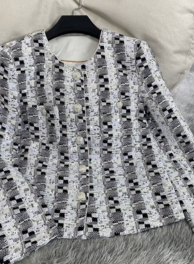 【厚实质感】黑白格纹+亮片编织粗花呢外套   简约优雅~~A71583