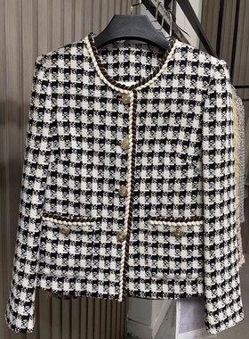 清仓捡漏~~黑白千鸟格小香风外套女秋冬超好看粗花呢上衣  A90029