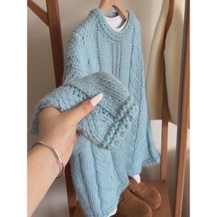 CHAO级推荐 女2025年欧货小众高级感亲肤毛衣 浅蓝色粗毛线针织衫