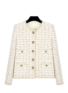 清仓捡漏~~穗花杏色纱线重工混纺编织小香粗花呢外套A70927