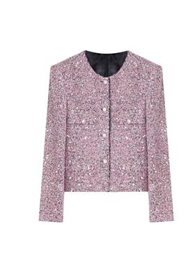 粉色亮片粗花呢编织小香风外套女2024秋冬新款气质名媛上衣A75918