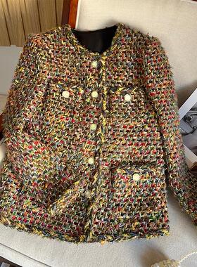 花色粗花呢编织小香风外套女2025新款春季今年流行爆款上衣A90057