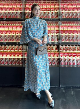 Kalman | 优雅贵气！超气质胖MM可穿  真丝飘逸蓝色波点连衣裙