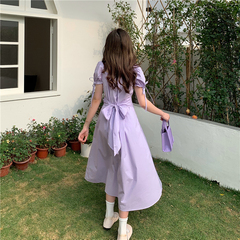 New French dress with purple Platycodon grandiflorum and fairy bubble sleeves