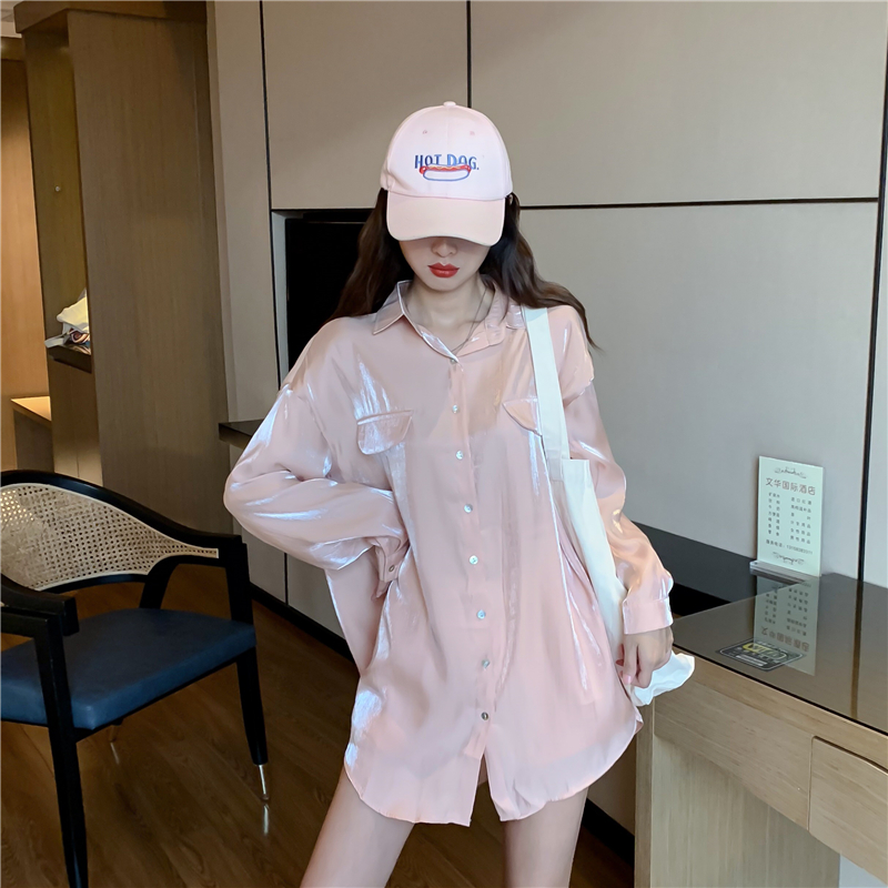 Real price, real photo, Hong Kong style, vertical sense, laser shirt, retro cold design, small crowd, foreign style, fashion, long sleeve