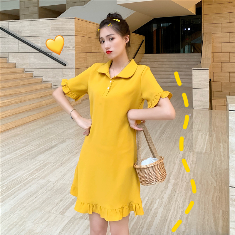 Real-price single-row button Lapel Polo skirt