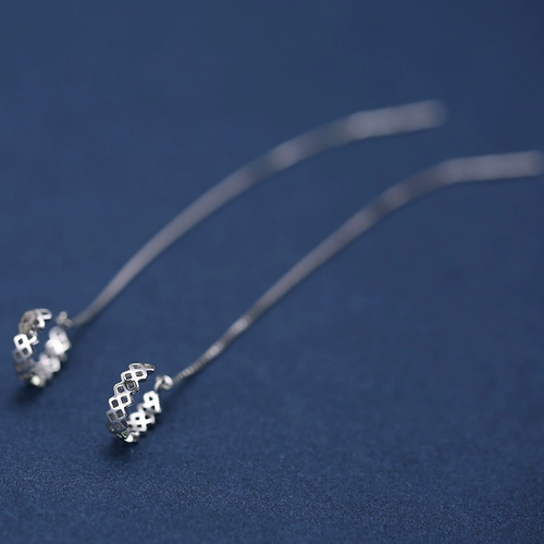 s925纯银编织耳线女简约个性气质长款流苏民族风耳坠显脸瘦耳饰