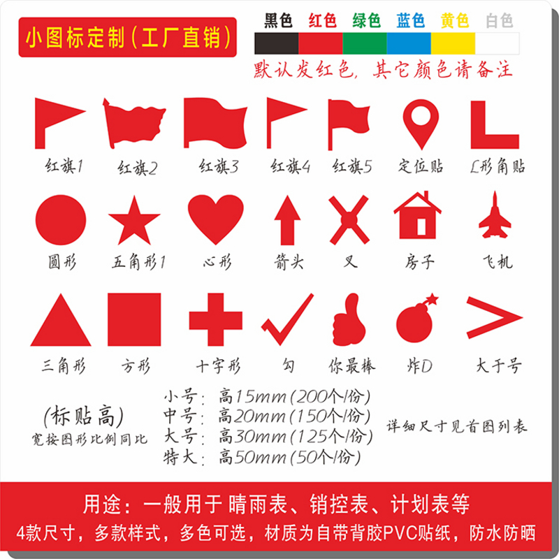 小红旗贴纸晴雨表销控表地图标记计划表圆形标签定位贴不干胶防水