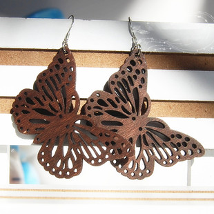 蝴蝶木质木片耳环 925银钩波西米亚民族风耳饰 欧美时尚新品