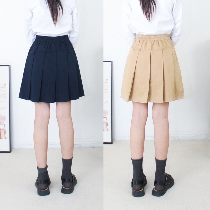 女童百褶裙棉弹夏季薄款卡其色藏青色小学生校服半身裙儿童短裙