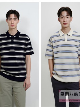直邮韩国代购 Mind Bridge25夏男士可机洗短袖条纹针织衫MZKT4101