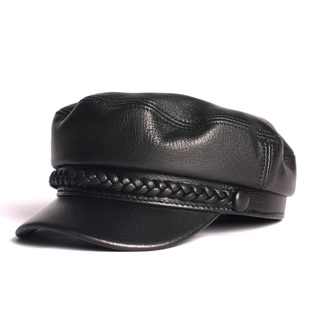 真皮帽子男女山羊皮平顶帽秋冬时尚鸭舌帽百搭报童帽中老年机车帽