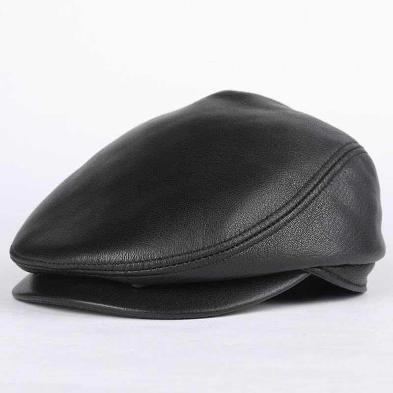 冬季中老年真皮帽子男户外防风防寒护耳老人鸭舌帽保暖棉帽贝雷帽